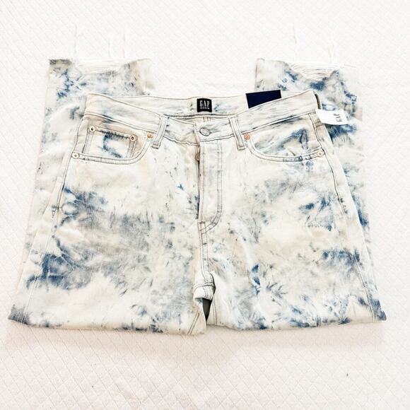 GAP Boyfriend Cropped Denim Jeans Acid Wash Tie Dye Size 6 28 Petite - Picture 4 of 7